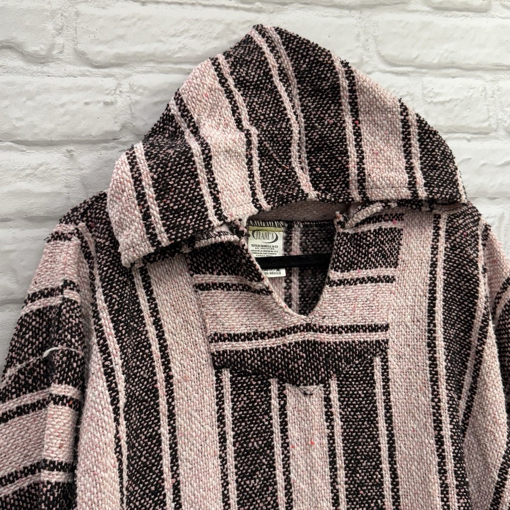 Mexican Poncho Baja Hoodie Surfer Skater Drug Rug Pullover Pink Black Stripes 2X - Picture 3 of 13